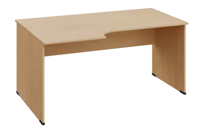 ERL 28 - 166 stůl kancelářský, rohový, levý, dřevěná podnož, deska 25 mm, široký 1600 mm, bříza světlá